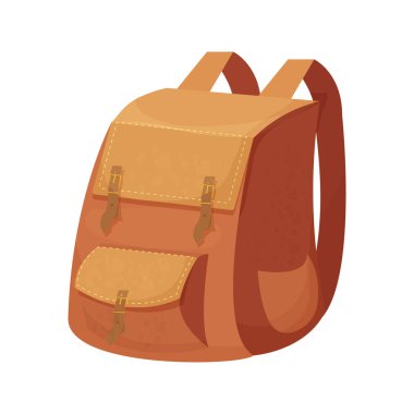 Kamp çantası, beyaz arka planda karikatür tarzı sırt çantası. Faaliyet için torba, retro aksesuar. Günlük ekipmanlar.