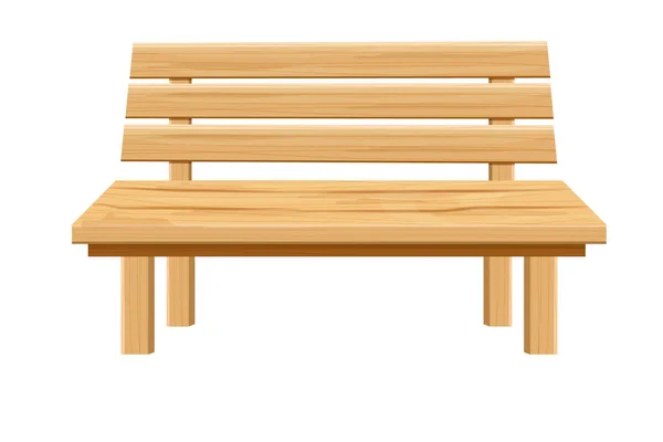 Parkbank aus Holz, Gartenmöbel im Cartoon-Stil isoliert auf weißem Hintergrund. Sitzbank aus Holz, Außendekoration. — Stockvektor