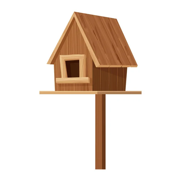 Casa de pássaro de madeira, lugar para ninho, decoração vazia em desenho animado estilo plano objeto texturizado isolado no fundo branco. Decoração de primavera, pendurado em casa. —  Vetores de Stock
