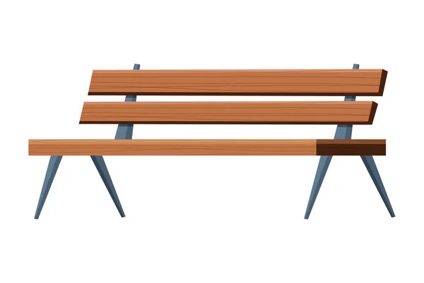 Dřevěný park lavice, zahradní nábytek v kresleném stylu izolované na bílém pozadí. Dřevěné pouliční sedadlo, venkovní dekorace. — Stockový vektor
