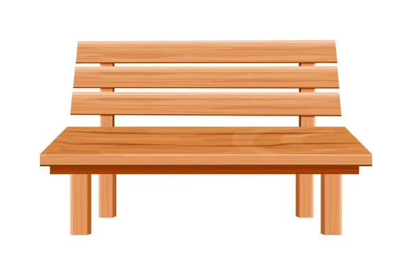 Parkbank aus Holz, Gartenmöbel im Cartoon-Stil isoliert auf weißem Hintergrund. Sitzbank aus Holz, Außendekoration. — Stockvektor