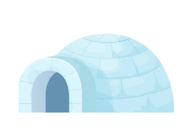 Kardan geleneksel igloo beyaz arkaplanda izole edilmiş çizgi film tarzında. Dışarıdaki buzhane, Eskimo kültürü, anarktik ev..