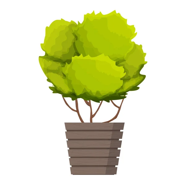 Planta de casa en maceta en estilo de dibujos animados, objeto de decoración de jardín aislado sobre fondo blanco. Árbol, arbusto decoración interior. — Vector de stock