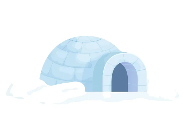 Igloo traditionnel de la neige dans le style de dessin animé isolé sur fond blanc. Icehouse extérieur, culture eskimo, maison anarctique. — Image vectorielle