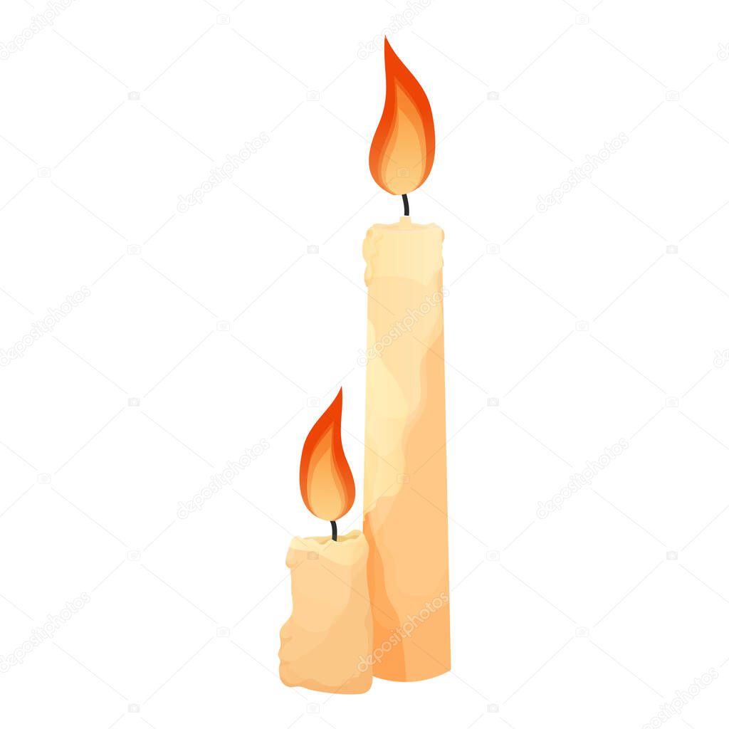 Candle with fire in cartoon style isolated on white background. Mystic, magic decoration. 