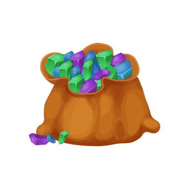 Beyaz arka planda izole edilmiş kristal taşlı bir çanta. Ui oyun varlığı, mücevher yığını, ödül, ödül nesnesi.