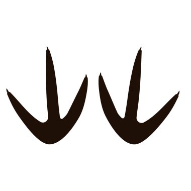 Dinozor ayağı, sürüngen izi silueti beyaz arka planda izole edilmiş çizgi film tarzında. Tarih öncesi büyük canavarın sembolü, modeli veya damgası.. 