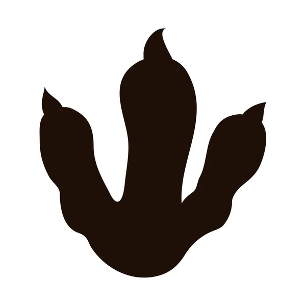 Dinosaurus voet, reptiel spoor silhouet in cartoon stijl geïsoleerd op witte achtergrond. Symbool, model of stempel prehistorisch reusachtig monster. — Stockvector