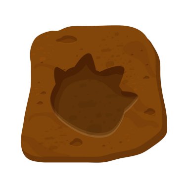 Dinozor fosili, pati izi, beyaz arka planda karikatür tarzında sürüngen ayak izi. Arkeolojik ve paleontoloji bulguları. - Evet. Vektör illüstrasyonu