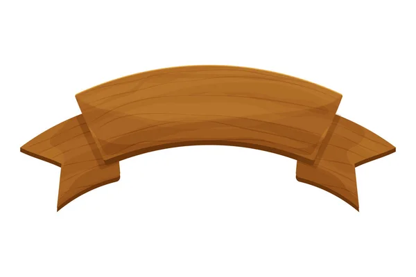 Banner rústico de madeira, fita em estilo cartoon isolado no fundo branco. Um velho pedaço de tábua texturizado, tabuleta. Activo Gui. — Vetor de Stock