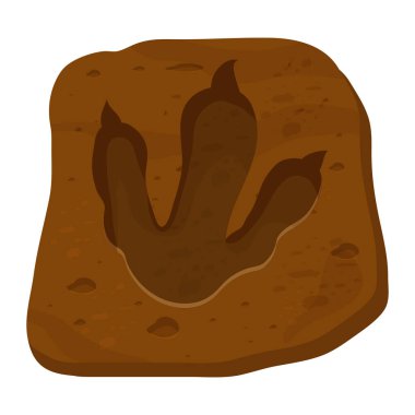 Dinozor fosili, pati izi, beyaz arka planda karikatür tarzında sürüngen ayak izi. Arkeolojik ve paleontoloji bulguları. - Evet. Vektör illüstrasyonu