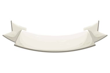 Beyaz arka planda izole edilmiş çizgi film tarzında gümüş kurdele afişi. Ui oyun değeri, hediye, kazanan tebrik konsepti..