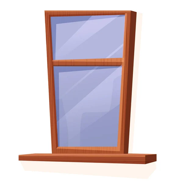 Ventana de madera en estilo de dibujos animados aislada sobre fondo blanco. Detalle de arquitectura cerrada texturizada, decoración moderna. — Vector de stock