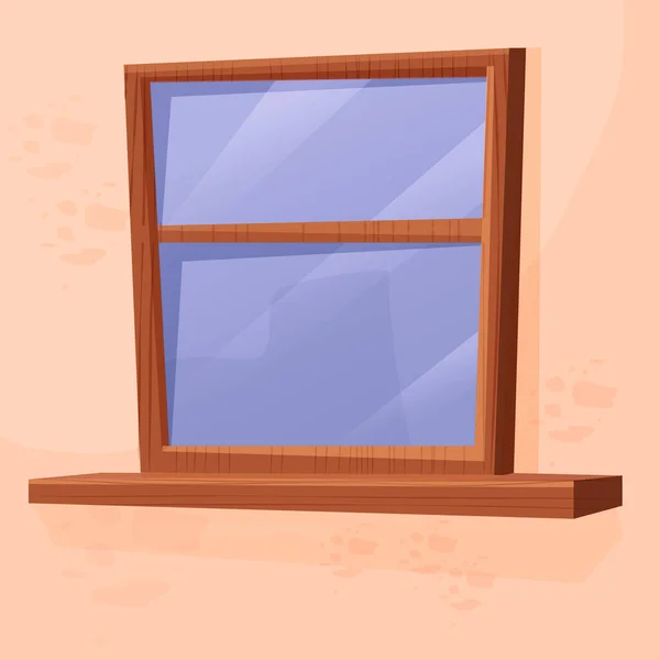 Дерев'яне вікно в мультиплікаційному стилі ізольовано на білому тлі. Текстуровані закриті деталі архітектури, сучасне оздоблення . — стоковий вектор