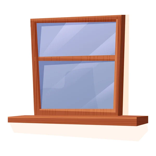 Ventana de madera en estilo de dibujos animados aislada sobre fondo blanco. Detalle de arquitectura cerrada texturizada, decoración moderna. — Vector de stock