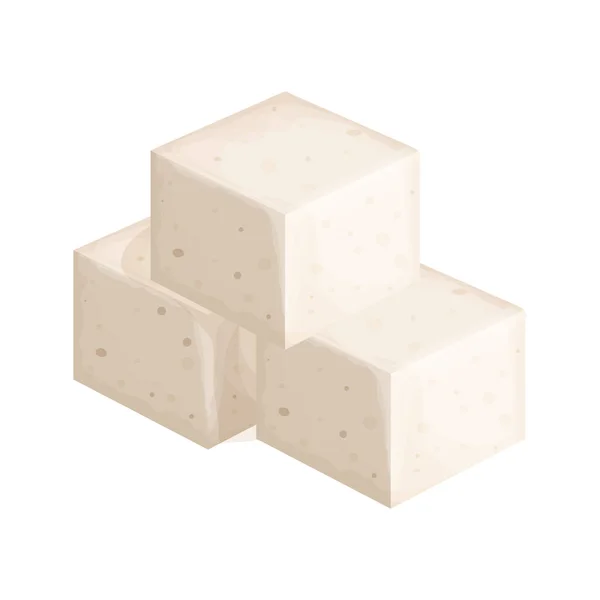 Queijo tofu em estilo cartoon isolado sobre fundo branco. Nutrição vegetariana, comida saudável. Tofu frio na xícara. Cozinha tradicional. — Vetor de Stock