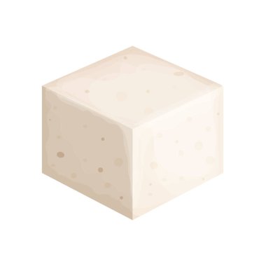 Çizgi film tarzında soya peyniri beyaz arka planda izole edilmiş. Vejetaryen beslenme, sağlıklı yiyecekler. Soğuk soya peyniri. Geleneksel mutfak. Vektör illüstrasyonu