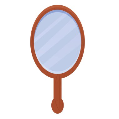 Çizgi film tarzında ayna saplı tahta oval çerçeve. Kadın aksesuar. Temiz, zarif nesne, dekor elementi. Dikdörtgen şeklinde. Vektör illüstrasyonu