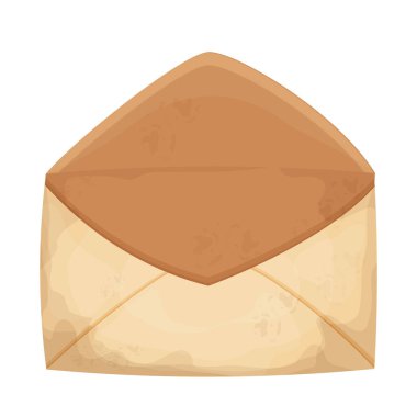 Açılan mektup, karikatür tarzında el işi kağıdından bir zarf. Eski, eski yazışmalar. Dokulu ve detaylı klip sanatı. Vektör illüstrasyonu