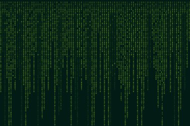 Matris ikili kodu 0 ve 1 sayıları. Teknik hacker konsepti. Karanlık zemin üzerinde fütürist Düşen rakamlar. Rastgele numaralar. - Evet. Vektör illüstrasyonu