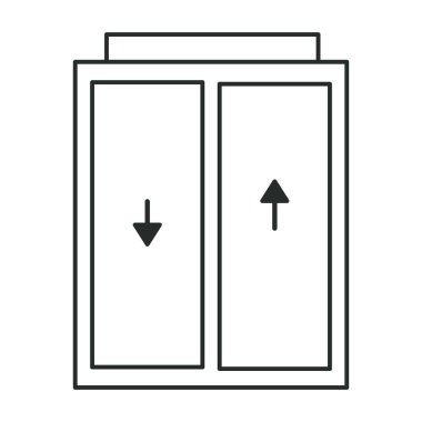 Asansör simgesi kaldırma, lobi tabelası, basit bir sembol. Yolcu asansörü, sürgülü kapı. - Evet. Vektör illüstrasyonu