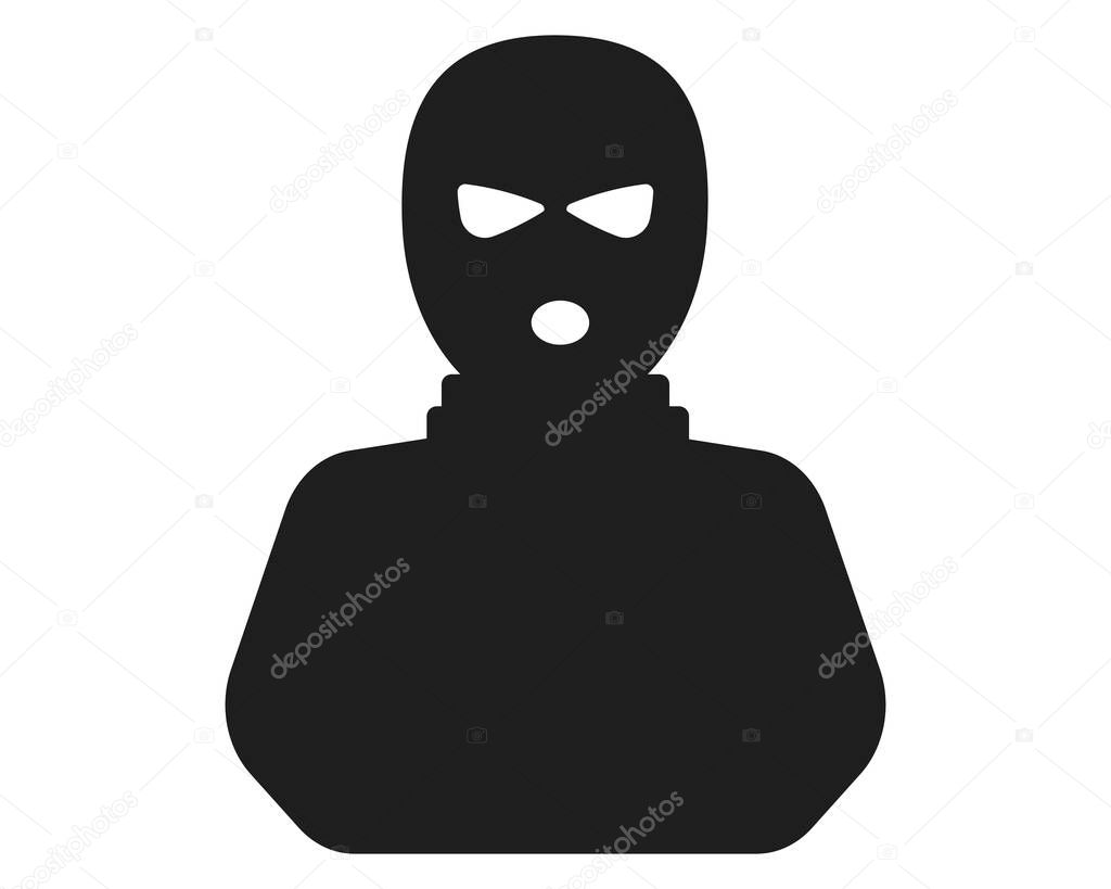 Incognito anonymous character silhouette icon, hacker or scammer with hidden face, villain. Thief, criminal, robber simple sign. . Vector illustration