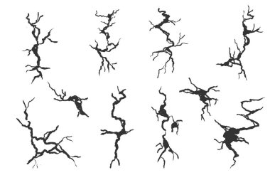 Crack wall, ground texture breaks on land surface. Ground fissure line sketch set. Crash fracture, land damage, earthquake. Vector illustration
