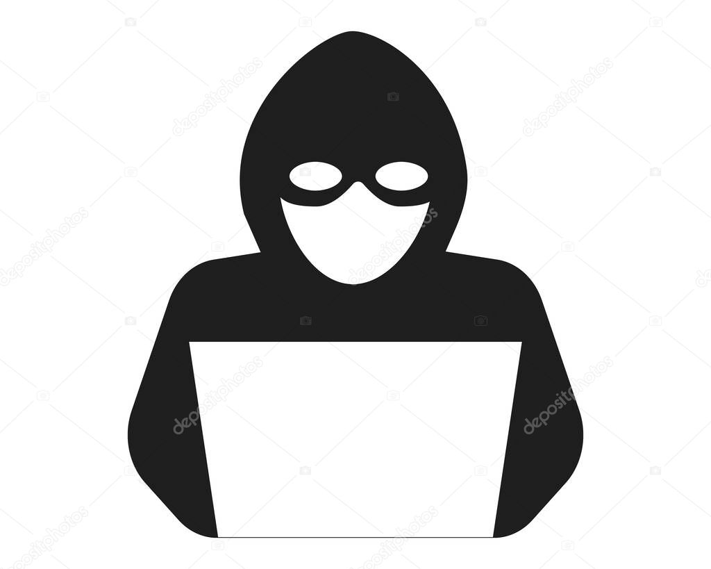 Incognito anonymous character silhouette icon, hacker or scammer with hidden face, villain. Thief, criminal, robber simple sign. . Vector illustration