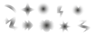 Yarım ton soyut geometrik set y2k modayı belirleyen dekorasyon. Gradyan retro piksel, tahıl etkisi. Pop sanat tarzı noktalı kalpler, beyaza izole edilmiş. Vektör illüstrasyonu