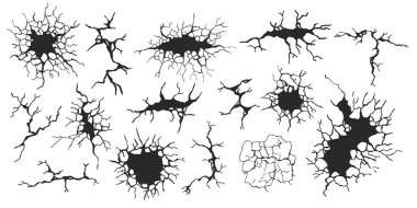Çatlak beton duvar dokusu, zemin kırılması. Kara yüzeyinde yatay kırıklar. Kuru toprak. Deprem yarığı ve çatlaktan zarar görmüş. Vektör illüstrasyonu