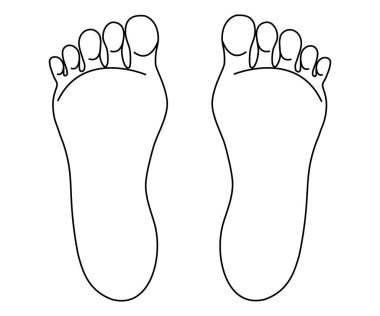 Ayak ikonu, çizgi ayak izi, insan bacağı silueti taslağı. Yalınayak taban. Erkek kişiliği. Vektör illüstrasyonu