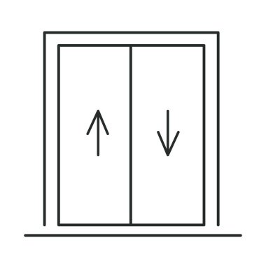 Asansör simgesi kaldırma, lobi tabelası, basit bir sembol. Yolcu asansörü, sürgülü kapı. - Evet. Vektör illüstrasyonu