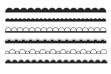 Kabuklu dantel kenar, tekstil yaka şeridi. Dengeli sınır, çerçeve, motif izole edildi. Zigzag kenar kenarı, süsleme hattı çerçeve koleksiyonu. Vektör illüstrasyonu