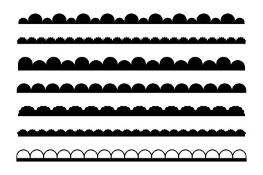 Kabartılmış kenarlık basit sevimli geometrik süsleme kenar kesme dekorasyonunu ayarladı. Kumaş bağcıklar, silüet, tekstil yaka şeridi. Vektör illüstrasyonu