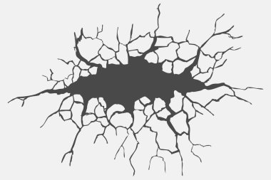 Çatlak beton duvar dokusu, zemin kırılması. Kara yüzeyinde yatay kırıklar. Kuru toprak. Deprem yarığı ve çatlaktan zarar görmüş. Vektör illüstrasyonu