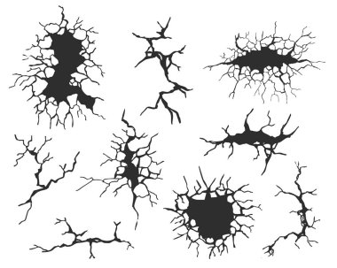 Çatlak beton duvar dokusu, zemin kırılması. Kara yüzeyinde yatay kırıklar. Kuru toprak. Deprem yarığı ve çatlaktan zarar görmüş. Vektör illüstrasyonu