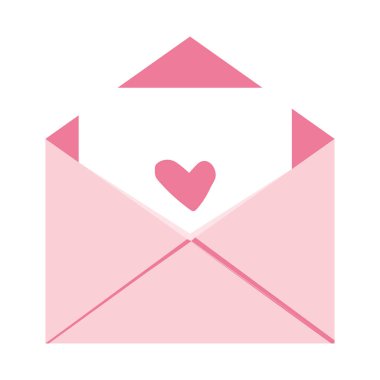 Zarflı açık aşk mektubu, sevimli pembe romantik posta kartı. Düğün ve Sevgililer Günü dekorasyon unsurları. Vektör illüstrasyonu