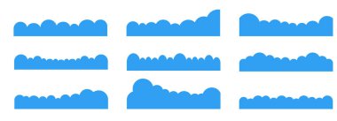 Basit bulut bölücü web site ayırıcı seti. Kabarık kıvrımlı kenar başlık bölümü. Sancak için mavi kenar, çerçeve altı, şablon. Vektör illüstrasyonu