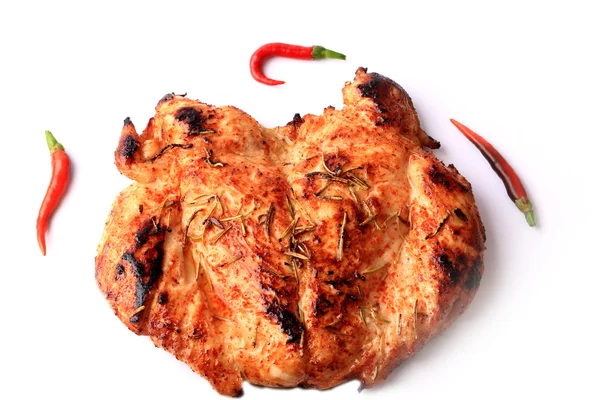 Dada ayam panggang dengan cabai diisolasi pada gaya hidup sehat diet latar belakang putih — Stok Foto