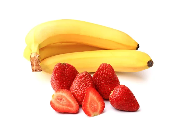 Banana and strawberry isolated on white background — Stock Photo, Image