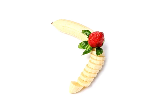 Клубничный банан очищенный на белом фоне — стоковое фото