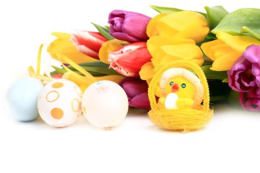 Paskalya bahar Lale tavuk yumurta renkli arka plan