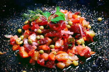 pancar sos Rus mutfak rustik tarzı eko ile sebze salatası diyet sağlıklı ev yemekleri