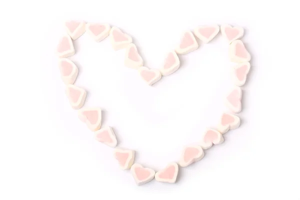 Heart of marshmallow isolated on white background composition romantic Valentine's Day Love — Stock Photo, Image