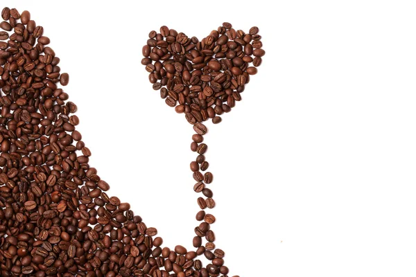 Chicchi di caffè cuore isolato su sfondo bianco bordo angolo un luogo per il testo pubblicitario — Foto Stock