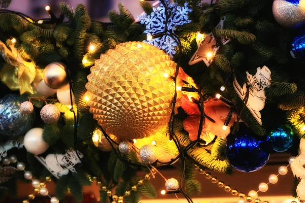 Red Christmas Ball Tree Dark Background Selective Focus — Stock Photo, Image