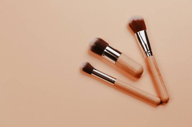 Ahşap saplı profesyonel makyaj fırçası seti. Sıfır atık kavramı, çevre dostu.