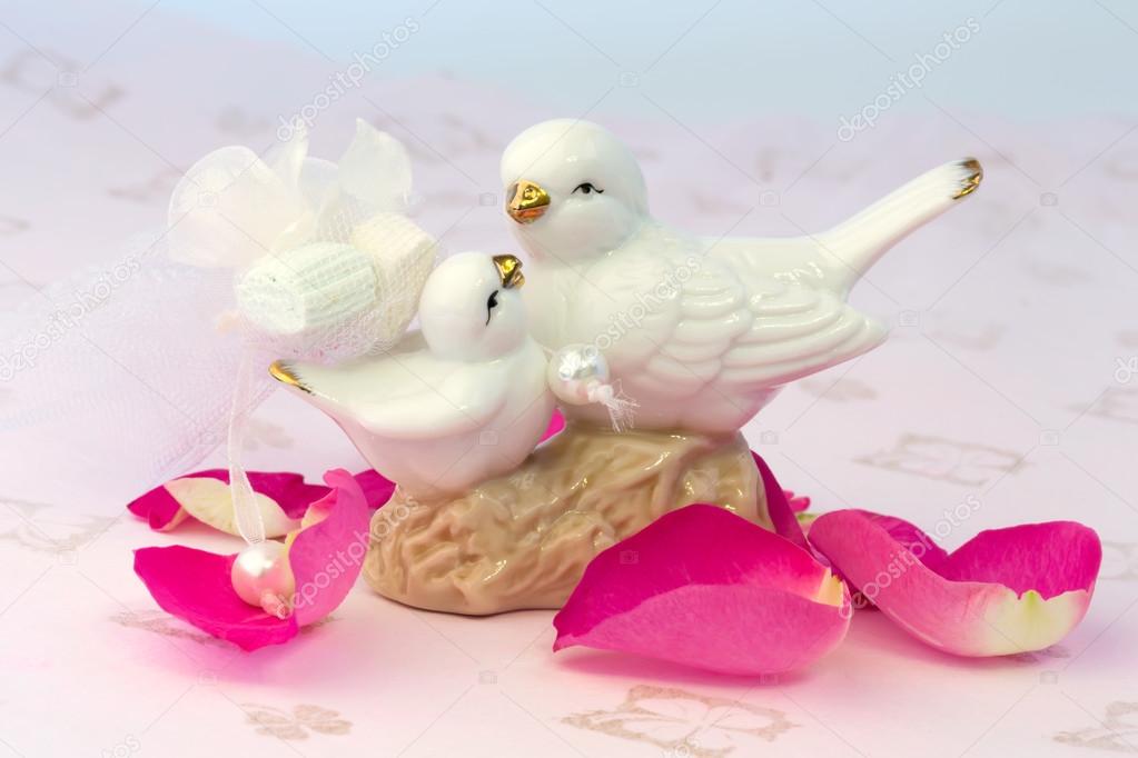 figurines of lovers pair of wedding doves Valentine love tenderness vintage retro selective soft focus