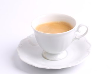 beyaz zemin seramik Çin hindiba üzerinde izole kahve beyaz kupa