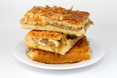 apple cake with almonds on a white background vitamins breakfast lunch dinner home kitchen organic health eco low weight